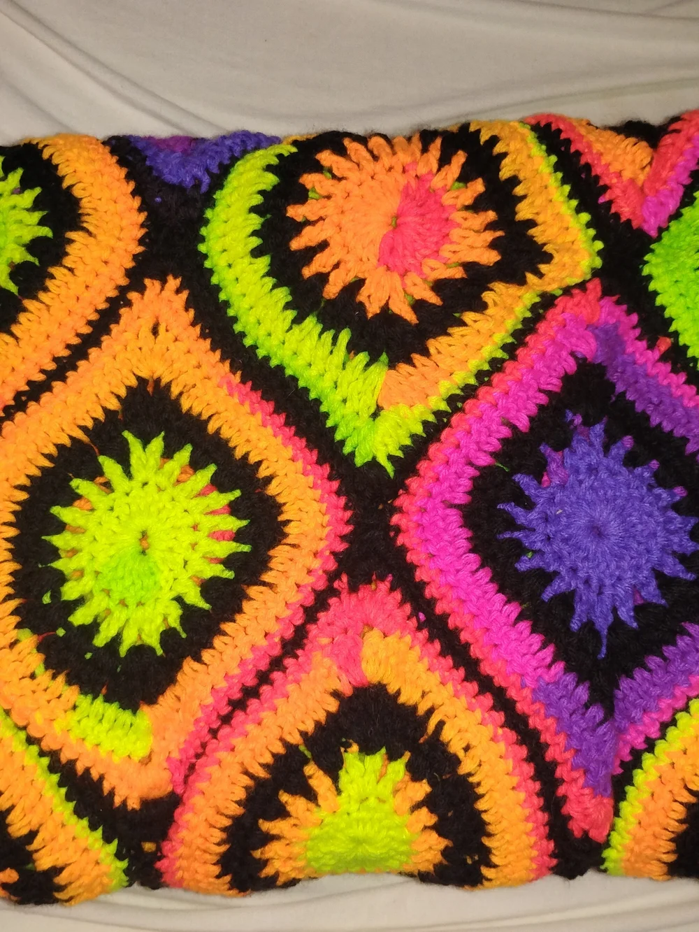 Handmade Vibrant Neon Crochet Baby Blanket - Multicolor